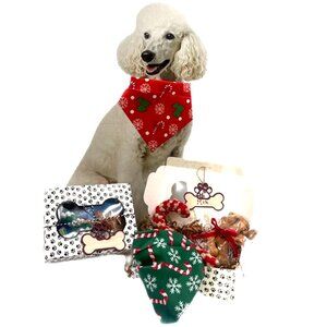 Free Shipping- Merry Christmas Doggy! Bandana,Treats, Ornament, Chew Toy NEW 8x6